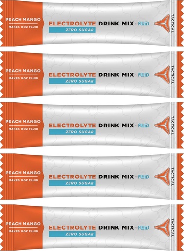 [BRSW2CQKOUBW22QZ] Fluid Tactical - Zero Sugar, Keto Electrolyte Powder, Hydration Packets, Made in USA (Peach Mango, 25 Count)