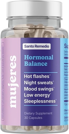 [BRSRAHQFBN7B6FD2] Santo Remedio Hormonal Balance, complément alimentaire, soulagement des symptômes de la ménopause, aide à réduire les éclairs chauds, les sueurs nocturnes et les éboulements d'humeur, ingrédients cliniquement prouvés, sans hormones, 30 portions