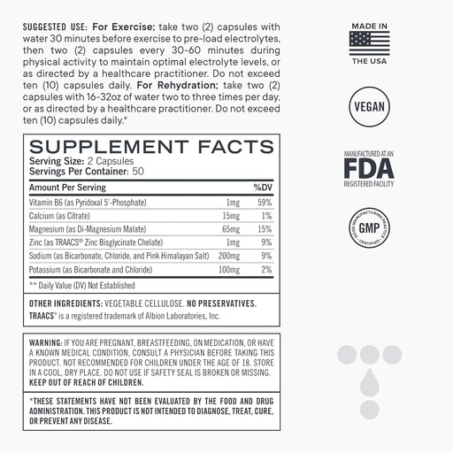 [BRSWGEAHOYHQKCT2] Electrolyte Capsules, Low Carb Natural Replacement Rehydration Salts with Magnesium, Zinc, Calcium, & Sodium (100ct)