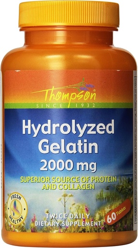 [BRSWIYIROIMBS2DU] Thompson Hydrolyzed Gelatin 2000mg | Bovine-Sourced Protein & Collagen for Healthy Cells & Nails Support | Enhanced Absorption | 60 Tablets | Pack of 2