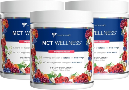 [BRSREYL7ARYR6ETA] Gundry MD MCT Wellness Powder to Support Energy, Ketone Production and Brain Health, Keto Friendly, Sugar Free (90 Day Supply, Raspberry Medley)