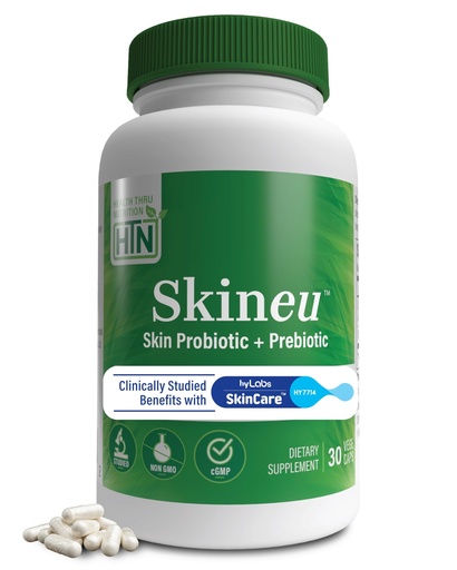 [BRSRAGQPAAPAO3TP] Health Thru Nutrition Skineu - Skin Probiotic + Prebiotic | Supports Skin Hydration & Elasticity | Clinically Studied Ingredients |3rd Party Tested, Non-GMO & Gluten-Free | 30 VegeCapsules | Skin Probiotic + Prebiotic Supplement | Clinically Studied for Skin Hydration & Elasticity | 3rd Party Tested, Non-GMO