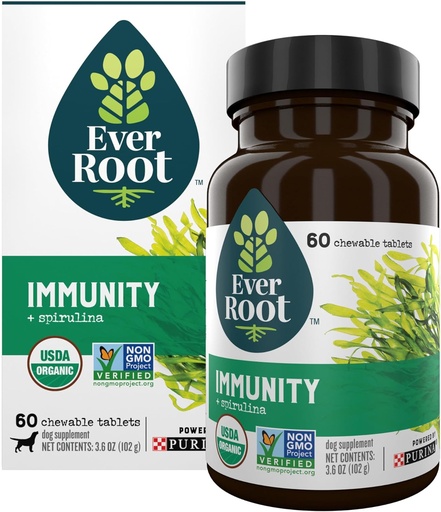 [BRSWYAD6DIHGOH3X] EverRoot Dog Supplements Powered by Purina Immunity Chewable Tablet with Spirulina and Antioxidants - 3.6 oz. Canister