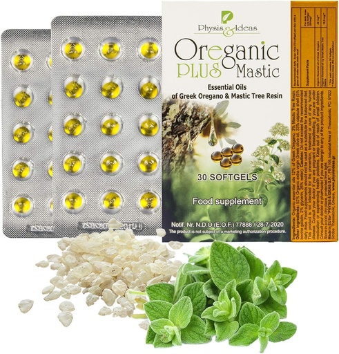 [BRSWYHQBPICWMH3L] Oreganic Plus Mastic - Oregano Essential Oil Capsules & Chios Mastic Gum Oil - Wild Oregano Oil Capsules Organic - Immune Booster and Intestinal Support - Non-GMO - 30 Count Blister