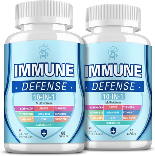 [BRSRAFI5AUPAIG3X] Immune Support Supplement, 10-in-1 immuunkaitse vitamiin C, B6, B12, VIT D, tsink, Echinacea Turmeric Elderberry Immune Boosters täiskasvanutele - 120 kapslit (2 Pack)