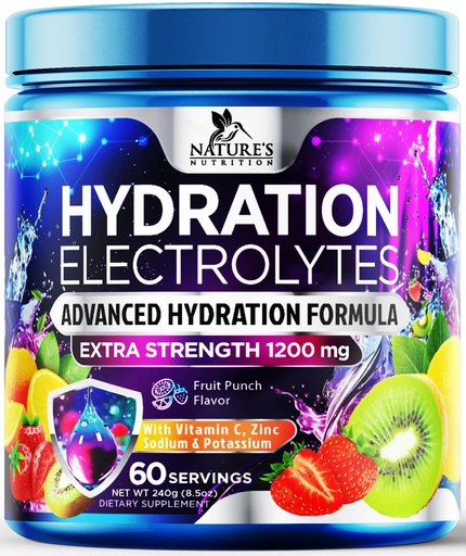 [BRSRAZQDBFYAA3LL] Hydration Electrolyte Powder - Advanced Hydration Formula Daily Liquid Replenisher Drink Mix - Electrolytes Multiplier with Minerals, Potassium & Real Salt - Vegan - Tasty Fruit Flavor - 60 Servings