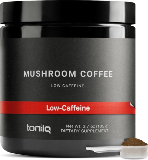 [BRSRAGAZPMIGG2Y4] Toniiq Low-Caffeine Mushroom Coffee - Ultra High Potency 10:1 Concentrated Extract - Colombian Sourced Beans with 10 Mushroom Blend, Lion's Mane & Cordyceps - Functional Coffee Alternative