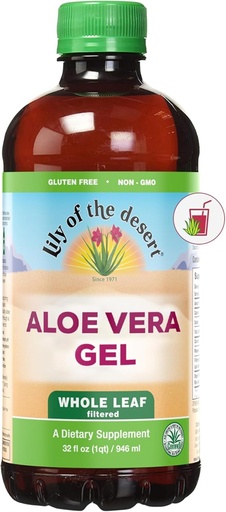 [BRSWIYY4OEDQIADY] Lily of The Desert Aloe Vera Gel, Preservative Free - Cały Leaf filtrowane grubsza konsystencja Aloe Vera Drink z naturalnych witamin, Digestive Enzymes for Gut Health, Wellness, Glowing Skin, 32 Fl Oz