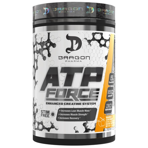 [BRSRMA35CEJR433P] DRAGON PHARMA ATP Force Enhanced Creatine System, Stim-Free, Increase Lean Muscle Mass & Recovery, 5 Grams of CreaPure, Improves Blood Flow (30 Servings, Mango Coconut)
