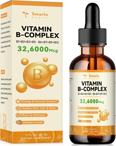 [BRSRAGL2OJ6AEGTG] Vitamin B Complex Liquid with Thiamine, Riboflavin, Niacin, Pantothenic Acid, Pyridoxine, Botin, Folic, Methylcobalamin - 2 Fl. Oz.
