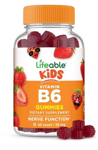 [BRSRAZAZCEBB43I2] Lifeable Vitamin B6 Gummies for Kids | Great Tasting B6 Vitamins 50mg | Vegan Non-GMO Gluten Free | for Nerve Function Support | 60 Gummies