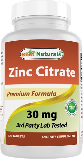 [BRSWYZD7DF7BOE3Z] La millor natural Naturals Zinc 30mg suplementaris (com Zinc Citrat) - zinctates per a l'Imne Implementació dels adults - 120 tauless (120 Compte (Pack de 1))
