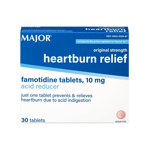 [BRSWIZQPBYFBU23O] MAJOR Original Strength Heartburn Relief - Famotidine Tablets, 10 mg - Acid Reducer - 30 Tablets (1-Pack)