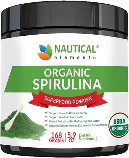 [BRSWGYIYA4CGYALK] Premium USDA Organic Spirulina Powder - Spirulina Organica di Blue Green Algae dalla California & Hawaii – 100% Vegetariano & Vegan, Non OGM, Non Irradiato – Il miglior Superfood Verde per Smoothies!