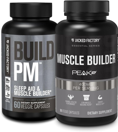 [BRSRAGD2BUBQO2DG] Jacked Factory Build PM Night Time Muscle Builder & Sleep Aid (60 cápsulas) & Essentials Muscle Builder - Daily Strength Builder para homes con pico ATP (30 cápsulas)