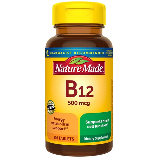 [BRSWIEIQC4IQOFLE] Nature Made Vitamin B12 500 mcg, Dietary Supplement for Energy Metabolism Support, B12 Vitamins 500 mcg, 100 Tablets, 100 Day Supply