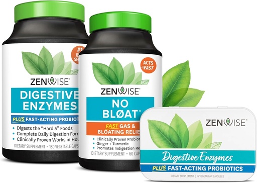 [BRSRMHT4A4CAGHY6] Zenwise Health Digestive Enzymes, No Bloat, and Free Travel Tin with Probiotics for Digestive and Gut Health | Bloating Relief for Women and Men