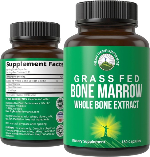 [BRSWGHD4PIHWKE3V] Peak Performance Grass Fed Bone Marrow - koko luun uute täydentää 180 kapselia Superfood pillereitä Rikas Collagen, vitamiinit, ja Aminohapot. Bone Matrix, Marrow, Cartilage. Esi-ikäiset tabletit