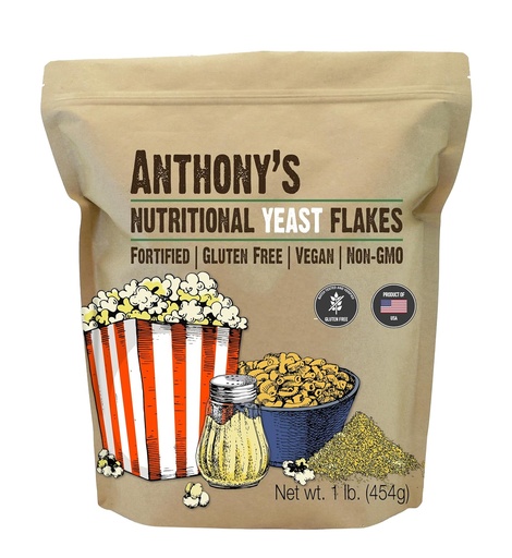 [BRSWEC3YBEMQ43LL] Anthony's Premium Nutritional Yeast Flakes, 1 lb, Fortified, Gluten Free, Non GMO, Vegan