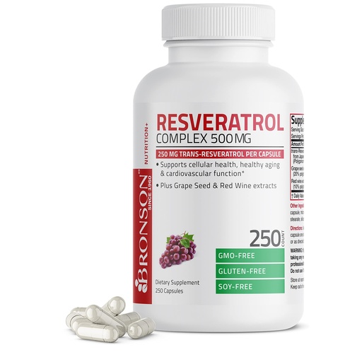 [BRSWGFAEDJYWKD3B] Bronson Resveratrol 500 Complex Standardized Trans-Resveratrol + Grape Seed & Red Wine Extract, 250 Capsules