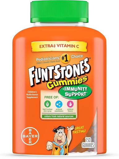 [BRSWIYAOCZ7G2HQ5] Flintstones Gummies Παιδικές Βιταμίνες με Ανοσία Υποστήριξη*, Παιδιά και Τόντλερ Πολυβιταμίνη με Βιταμίνη C, Βιταμίνη D, B12, Ψευδάργυρος & περισσότερα, Πορτοκαλί 150ct