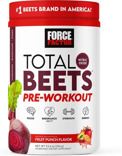 [BRSRMADRBUOW2ELJ] FORCE FACTOR Total Beets Pre-Workout Powder to Boost Energy & Endurance, increase Strength, and Improve Blood Flow and Pumps, Nitric Oxide Supplement with Beet Root Powder, Fruit Punch, 30 Servings