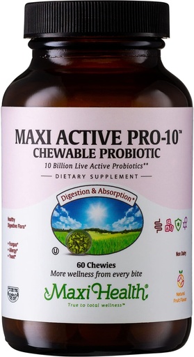 [BRSWIZQ6OB4AM2D2] Maxi Health® Probiotics for Kids, 10 Billion CFU (60 Count) | Kosher | 15-Strain Kids Probiotic | Fruit Punch Chewables for Digestive Health | Vegetarian · Non-GMO | Doctor Formulated