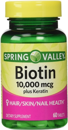 [BRSWIFDZBMFAYE3I] Spring Valley Biotin Dietary Supplement, 10,000 Mg With 100 Mg Keratin, 60 Tablets