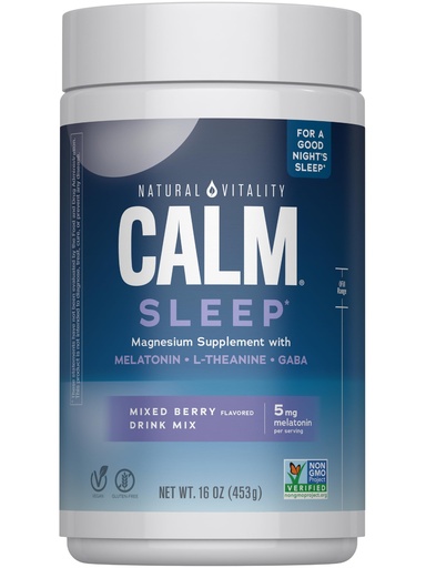 [BRSWGY37BZ6BOALA] Natural Vitality Calm Sleep Melatonin and Magnesium 16oz Powder | With L-Theanine and GABA | Mixed Berry Flavred Drink Mix | Non-GMO & Vegan Supplement