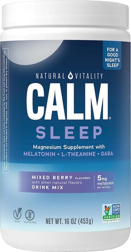 [BRSWGY37BZ6BOALA] Natural Vitality Calm Sleep, Melatonin &amp; Magnesium Citrate, Sleep Aid Drink Mix, GABA, Aid, Vegan, Gluten Free Non-GMO, Mixed Berry, 16 Oz