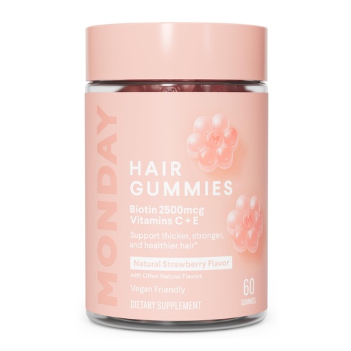 [BRSROZQ6OEIB4F3D] MONDAY HAIRCARE Hair Gummies with 2500 mcg Biotin, Vitamin C & Vitiman E for Thicker, Stronger and Healthier Hair 60ct
