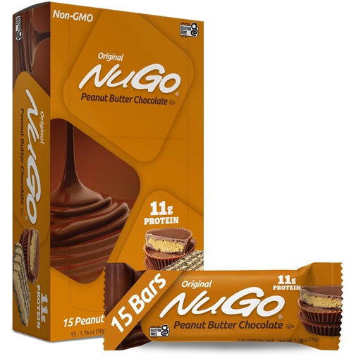 [BRSWIYQMDMMGAYLY] NuGo Protein Bar, Peanut Butter, 11g Protein, Gluten Free, 15 Count