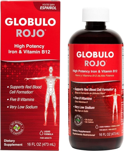 [BRSWKZIIBYNBMGQZ] Globulo Rojo Iron Supplement - Liquid Dietary Supplement with High Potency Iron & B Vitamins (Vegan) (1 Pack)