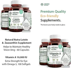 [BRSRMAIQA4JRS3T2] Natural Nutra Lutein and Zeaxanthin Supplement Soy Free, 20mg - 60 Capsules and Vitamin A 10,000 IU, Helps to Maintain Healthy Vision with Omega 3, 100 Gluten Free Softgels