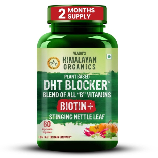 [BRSWYFITB4IQ2A34] Vlado's Himalayan Organics DHT Blocker with Biotin Tablets for Hair growth | Biotin Supplement with all B vitamin | DHT Blocker supports Hair Growth & Skin Health for Men & Women | 60 Veg capsules
