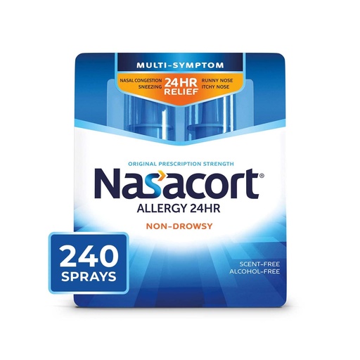 [BRSWIH3YCICGYHDA] Nasacort 24HR Allergy Nasal Spray for Adults, Non-drowsy & Alcohol Free, 240 Sprays, 0.57 fl.oz. 2Ct