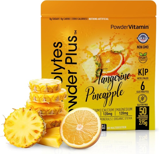 [BRSRAZQODJYQKDYZ] PowderVitamin Electrolytes Powder Plus (50 Servings) Tangerine Pineapple Electrolyte Powder 0 Calorie Keto, 0 Sugar, No Maltodextrin,1000mg Potassium,120mg Calcium,120mg Magnesium, Hydration Powder