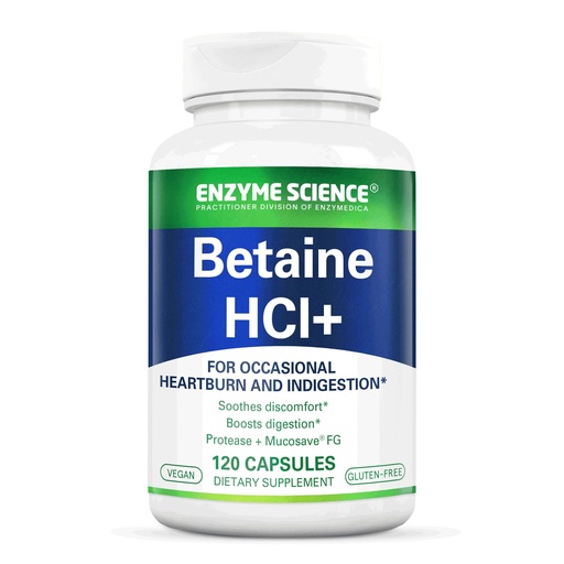 [BRSW2GQQCIOR43IU] Enzyme Science Betaine HCl with Pepsin - Supplement for Low Stomach Acid - Betaine Hydrochloride Supplement - Digestive Enzymes - Enzimas Digestivas - 120 Capsules
