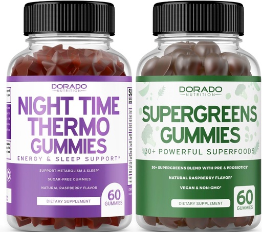[BRSRAFQTDMPBUEQU] Night Time Fat Burner Gummies (60 Count) - Viktminskning & Metabolism Sugar-Free Melatonin Supplement och Supergreens Gummies (60 Count) - Gröna kosttillskott Immunity Support - Non GMO & USA Made