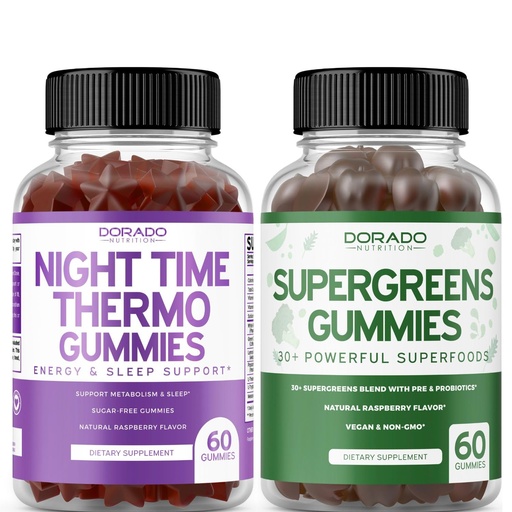[BRSRAFQTDMPBUEQU] Night Time Fat Burner Gummies (60 Count) - Weight Loss & Metabolism Sugar-Free Melatonin Supplement and Supergreens Gummies (60 Count) - Greens Supplements Immunity Support - Non GMO & USA Made