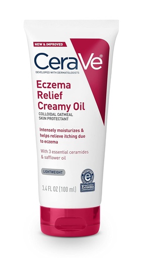 [BRSRMYL2AQFRUH37] CeraVe Eczema Relief Creamy Body Oil, Eczema Calming Cream Mit kolloidalem Oatmeal & Safflower Oil Für trockene Haut & jucken Haut Relief, Steroid Free & Paraben Free, 3.4 Unze