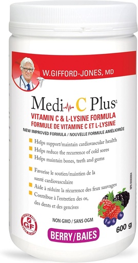 [BRSWIG35AUGGKHYV] Dr. Gifford-jones Preferred Nutrition Medi-C Plus Vitamin C & L-lysine Formula Berry Flavour 600g