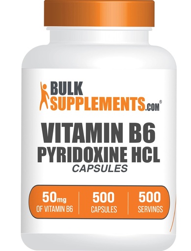 [BRSROBA2AQMROHLX] BulkSupplements.com Vitamin B6 Capsules - Pyridoxine HCl, Vitamin B6 50mg - 1 Capsule per Serving, 500 Capsules (Pack of 1)