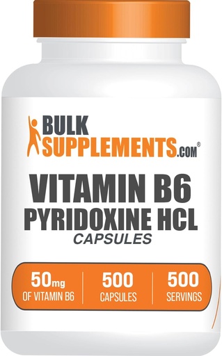 [BRSROBA2AQMROHLX] BulkSupplements.comビタミンB6カプセル - ピリドキシンHCl、ビタミンB6 50mg - サービングあたりの1カプセル、500カプセル(パッケージ1)