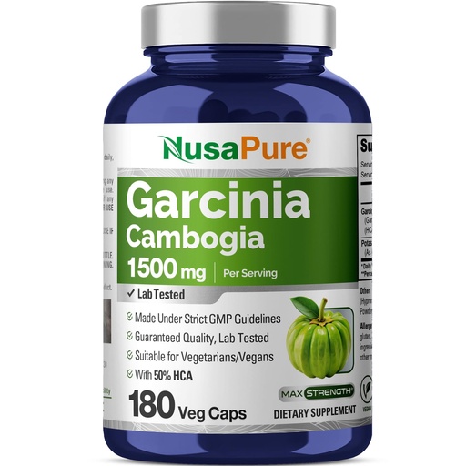 [BRSWGZYNBMGWKHQV] NusaPure Garcinia Cambogia 180 Veggie Capsules 1500mg (Vegetarian, Non-GMO, Vegan)