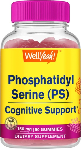 [BRSROC33DEFRYFDH] WellYeah Phosphatidylserine Gummies (150mg) Phosphatidylserine Supplement | Cognitive Support | Raspberry Flavor | Gluten Free, Non GMO | 60 Count