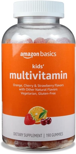 [BRSWYEIZOUHWA23H] Basics Kids 'Multivitamin, 190 Gummies, Orange, Cherry & Strawberry (Tidligere Solimo)