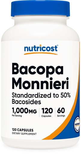 [BRSW2EIROZYAKYA4] Nutricost Bacopa Monnieri 1,000mg, 120 Capsules (60 Servings) - Non-GMO, Gluten Free, and Vegetarian Friendly