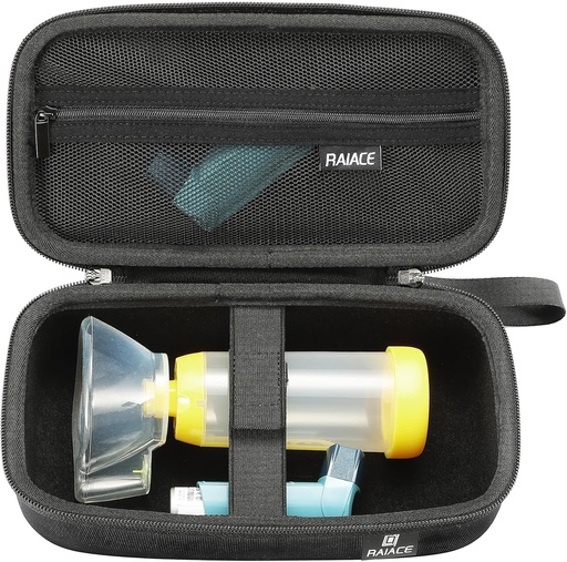 [BRSRAYLYBYCRGYAZ] RAIACE Hard Travel Storage Case Compatible with Asthma Inhaler, Inhaler Holder Asthma Bag with mesh pocket for Medicine and Accessories. (case only) - Black