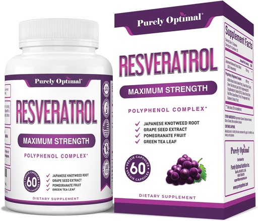 [BRSWGHYCOV4G2CTU] Purely Optimal Resveratrol Supplement 1500mg – Trans-Resveratrol from Japanese Knotweed, Polyphenol Complex – Supports Graceful Aging, Vitality, Cognitive & Skin Health – 60 Vegan Capsules